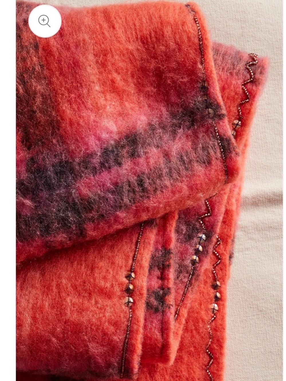 Free People Red Plaid Fringe Wool Scarf - Picture 3 of 7